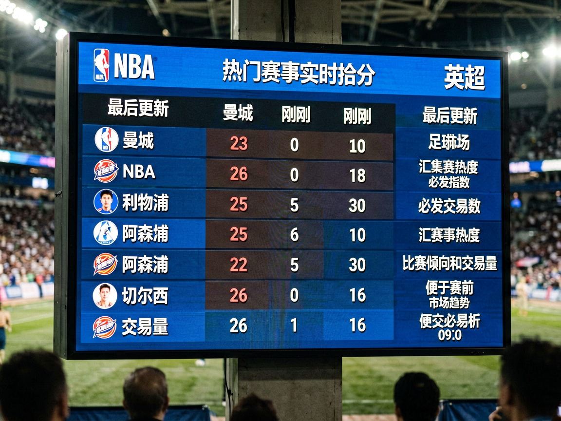 电子赛程看板显示NBA与英超比赛时间安排